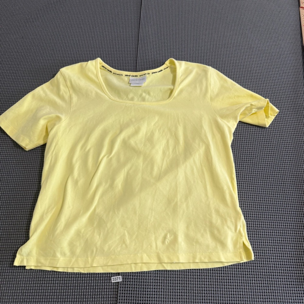 Pierre Cardin Womens Yellow Stretch Scoop Neck Short Sleeve Top Size Large